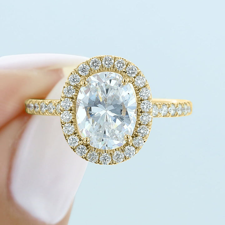 1.33ct Oval Cut Moissanite Halo Solitaire Engagement Ring