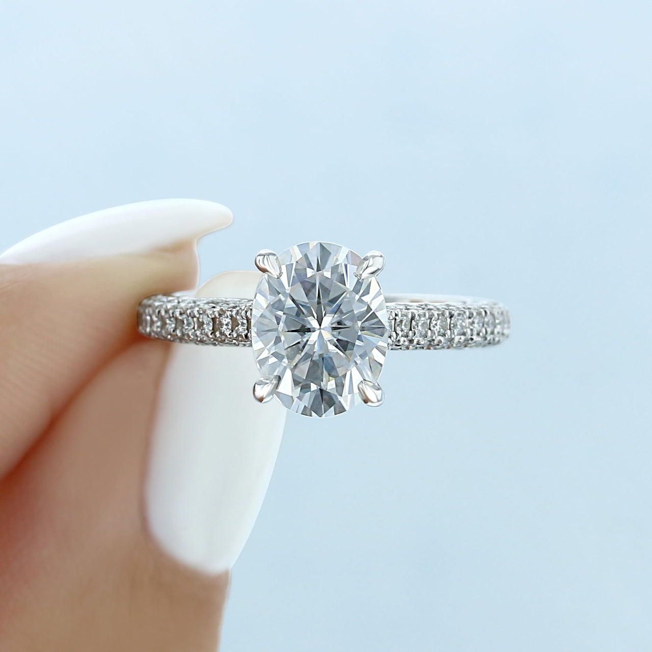 1.93 ct Oval cut Hidden Halo Moissanite Engagement Ring