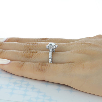 1.0 ct  Round cut Halo Moissanite Engagement Ring