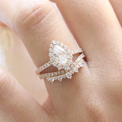 Pear cut moissanite with bridal band set 14k in rose gold