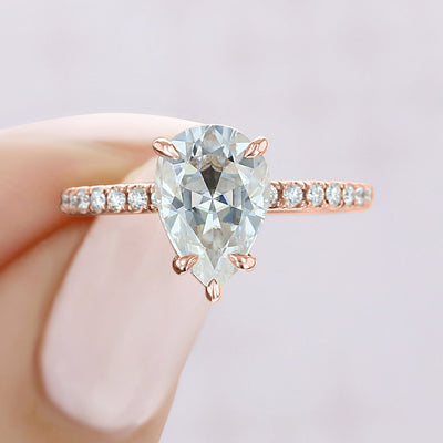 1.93CT Pear Cut Hidden Halo Moissanite Engagement Ring in 18K Rose Gold