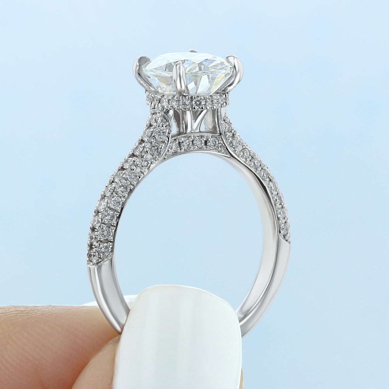 1.93CT Oval Hidden Halo Triple Pave Setting Moissanite Engagement Ring