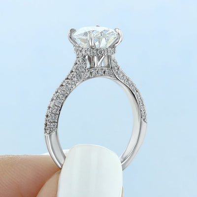 1.93CT Oval Hidden Halo Triple Pave Setting Moissanite Engagement Ring