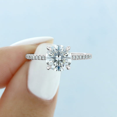 1.5CT Round Cut Hidden Halo Moissanite Diamond Engagement Ring