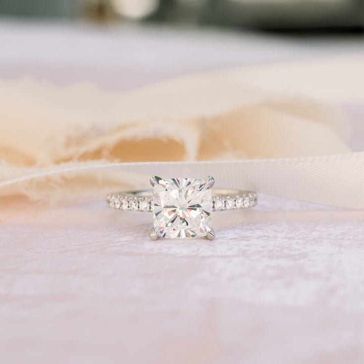 1.75CT Cushion Cut Moissanite Cathedral Pave Diamond Engagement Ring
