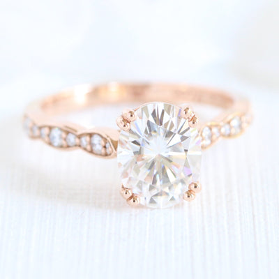 Solitaire Oval Moissanite Ring With Crown Diamond Band Ring