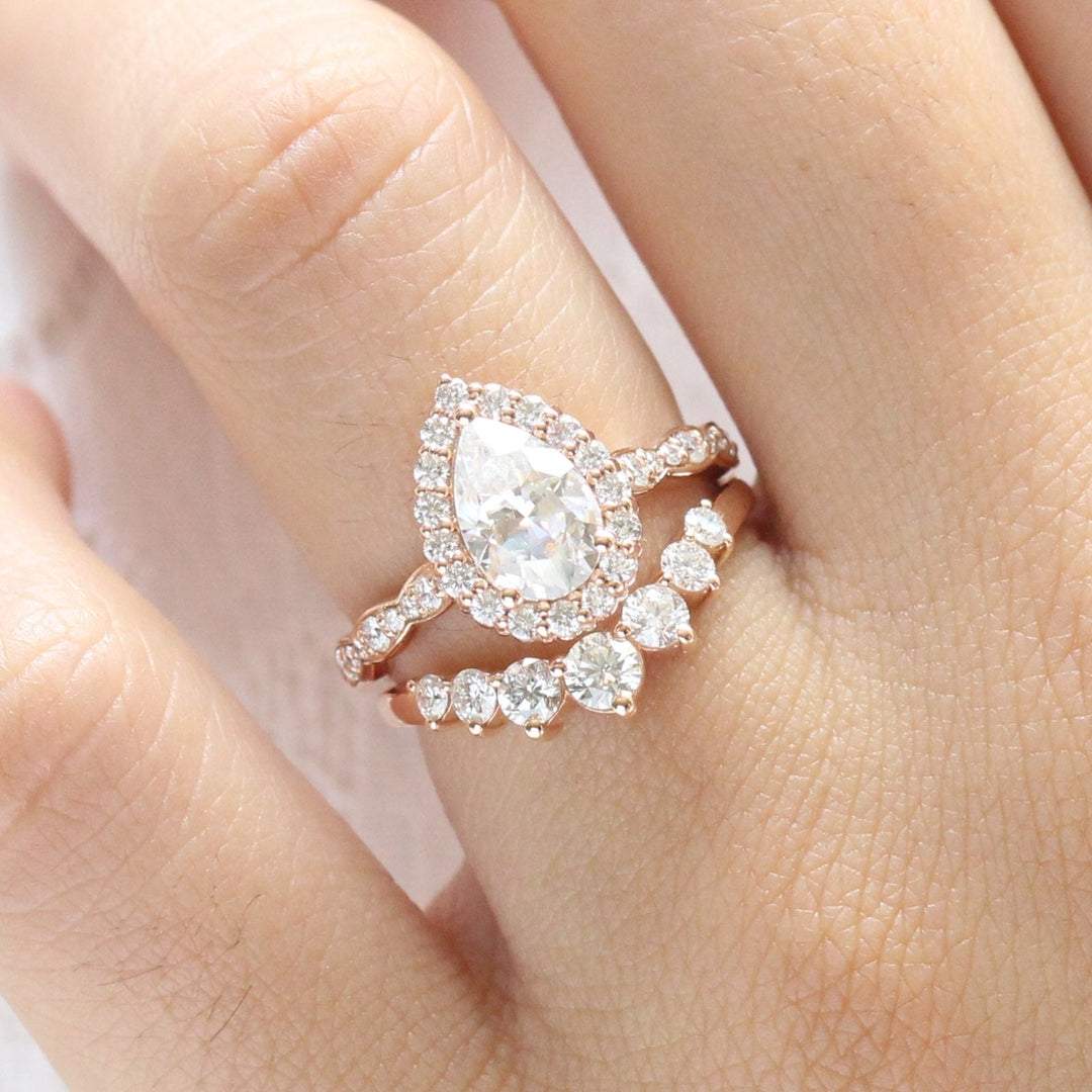 Pear cut moissanite with bridal band set 14k in rose gold
