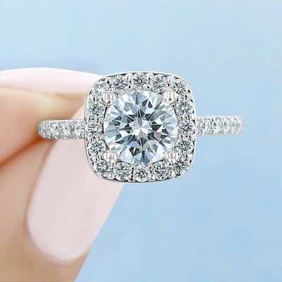 1.50CT Round Cut Halo Moissanite Engagement Ring in 18K White Gold