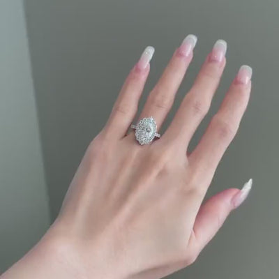 Oval Diamond Vintage Halo Moissanite Engagement Ring