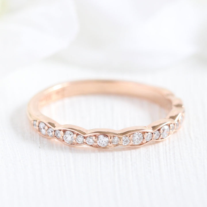 Oval Halo Moissanite Ring With Scalloped Diamond Band