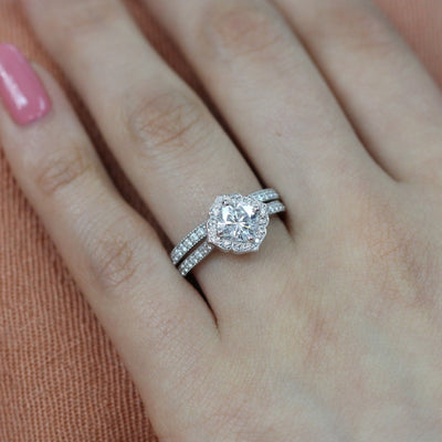 Cushion cut moissanite with bridal band set 14k in rose gold