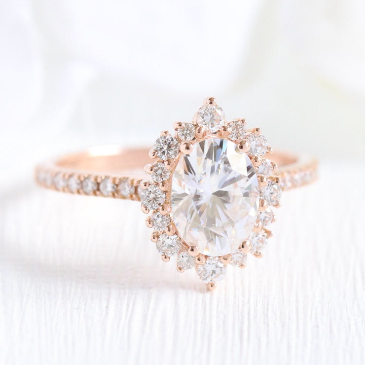 Oval moissanite with crown bridal set 14k in rose gold