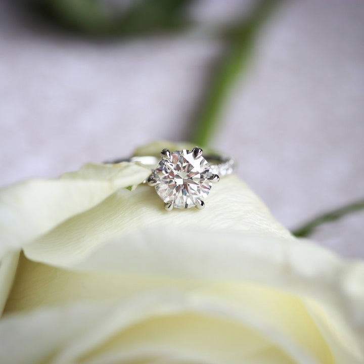 2.25CT Round Brilliant Cut Moissanite Collar Pave Diamond Engagement Ring
