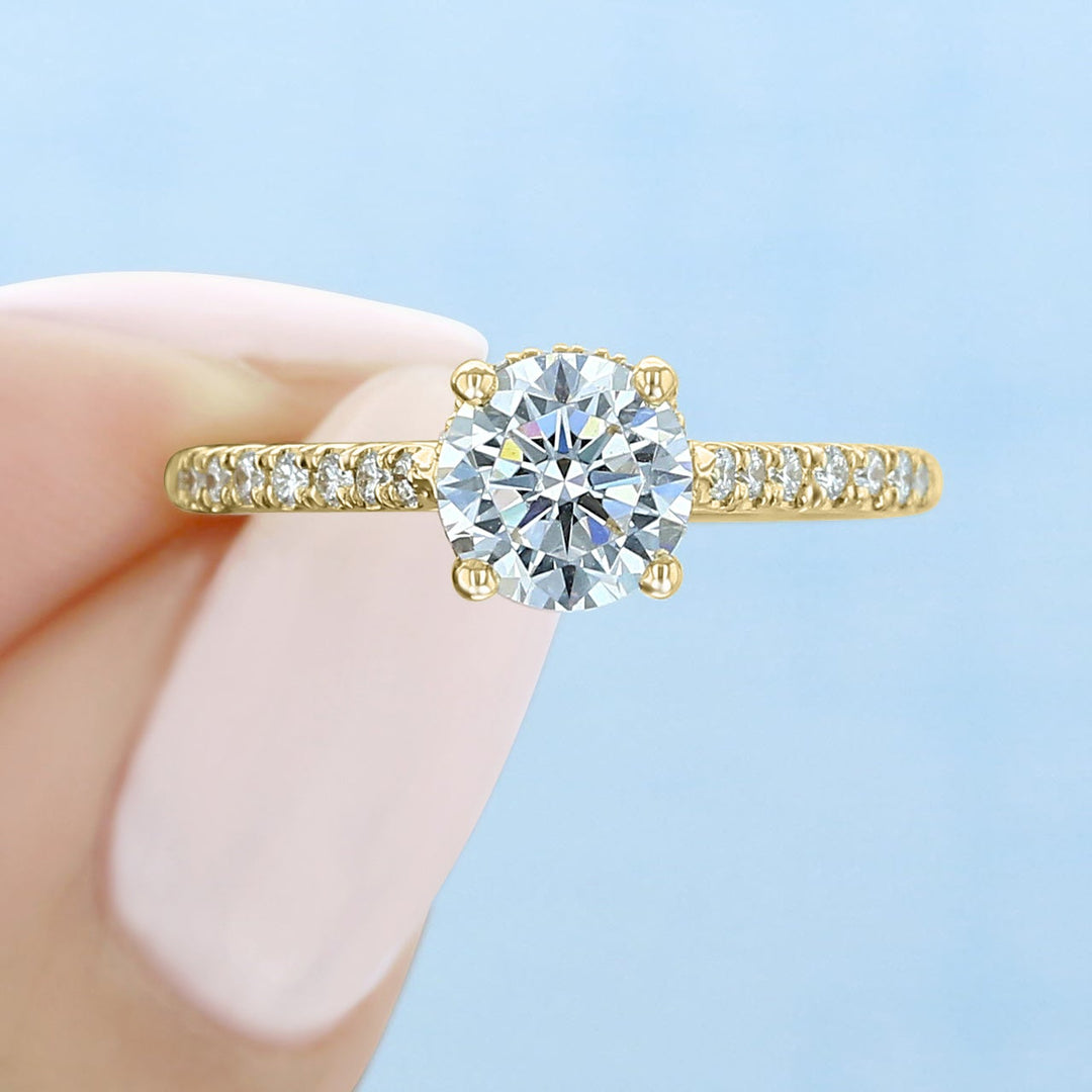 1.0CT Round Cut Hidden Halo Moissanite Engagement Ring