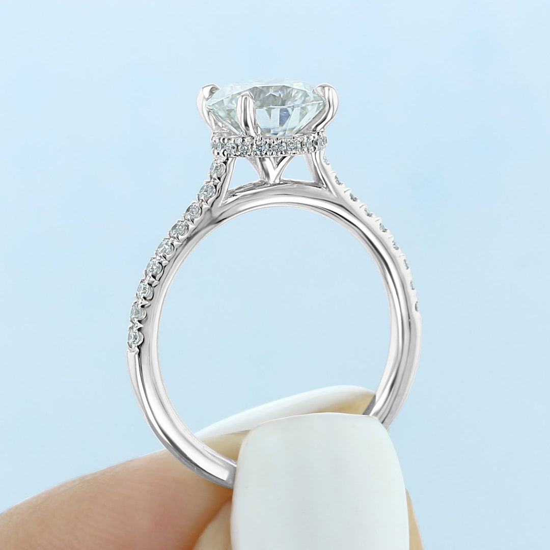 1.5CT Round Cut Hidden Halo Moissanite Diamond Engagement Ring