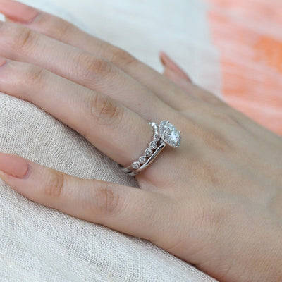 Solitaire Cushion Cut Moissanite Ring With Milgrain Band Ring