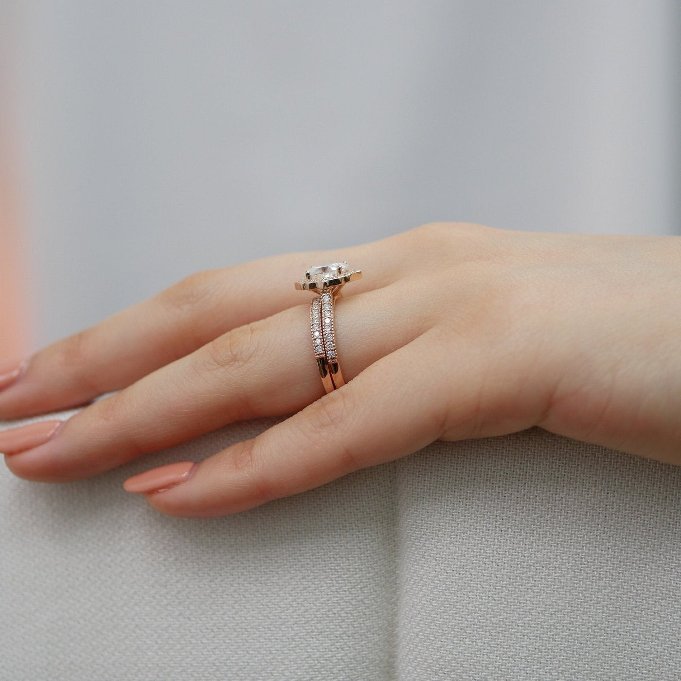 1.50ct Oval Moissanite Halo Engagement Ring Match with Channel Set Band