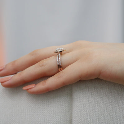 1.50ct Oval Moissanite Halo Engagement Ring Match with Channel Set Band