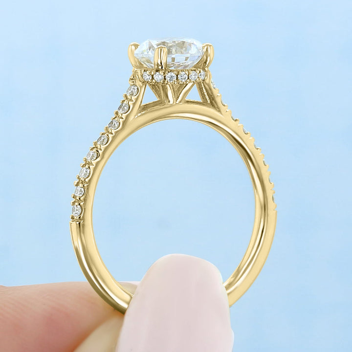 1.0CT Round Cut Hidden Halo Moissanite Engagement Ring