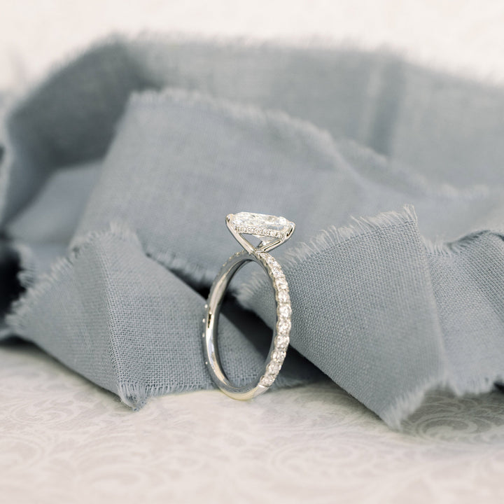 2.25CT Pear Cut Moissanite Petite Pave Diamond Engagement Ring
