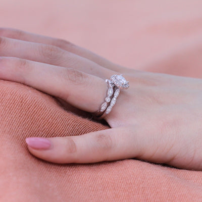 Cushion cut moissanite with halo bridal band set 14k in rose gold