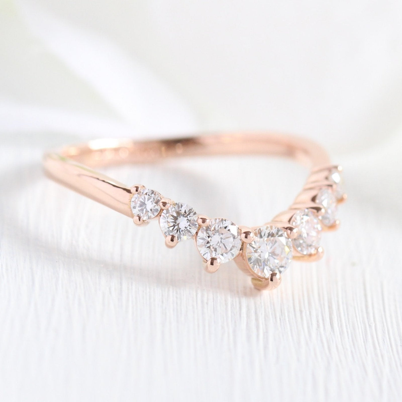Pear cut moissanite with halo bridal band set 14k in rose gold