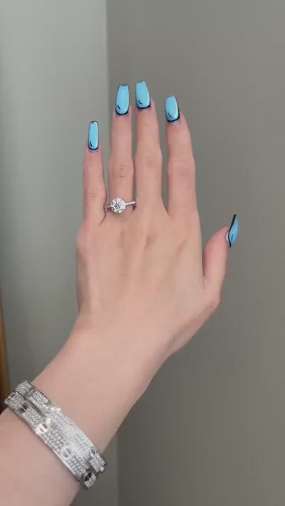 2.0ct Round Cut Hidden Halo Moissanite Diamond 3 Side Pave Engagement Ring