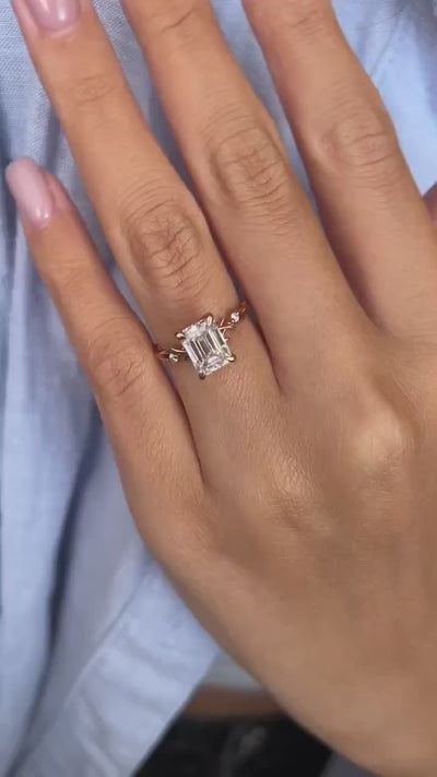 3.50ct Emerald Cut Diamond Twig Moissanite Engagement Ring