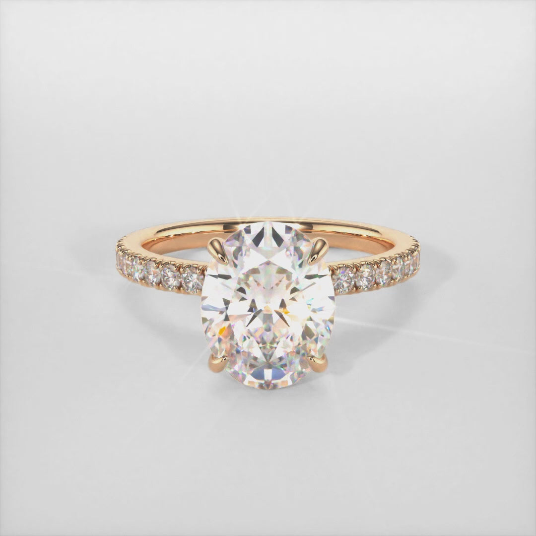 2.0CT Oval Diamond Hidden Halo Moissanite Engagement Ring