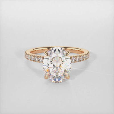 2.0CT Oval Diamond Hidden Halo Moissanite Engagement Ring