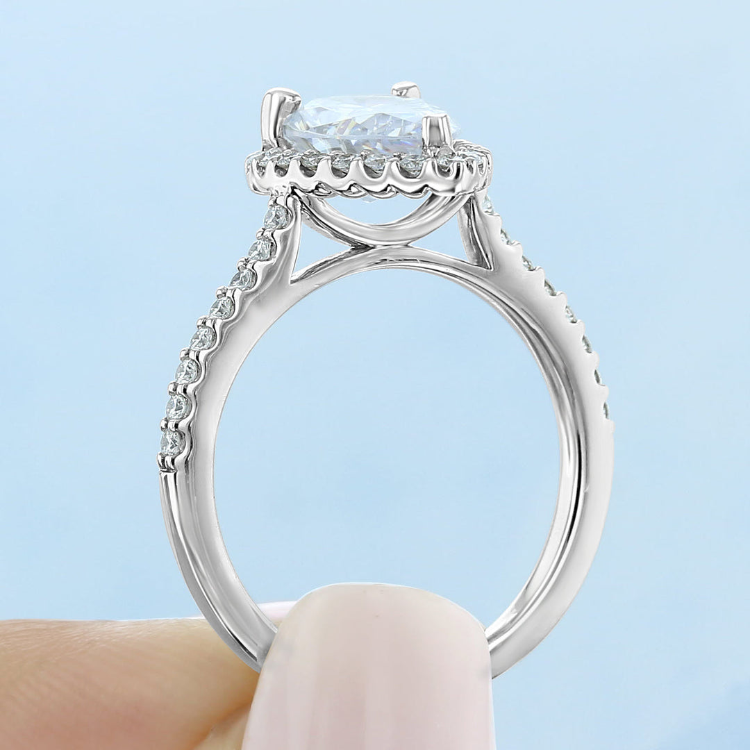 1.93 ct  Pear cut Halo  Moissanite solitaire  Engagement Ring