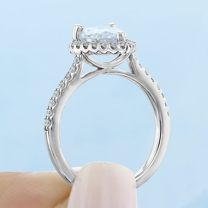 1.93 ct  Pear cut Halo  Moissanite solitaire  Engagement Ring
