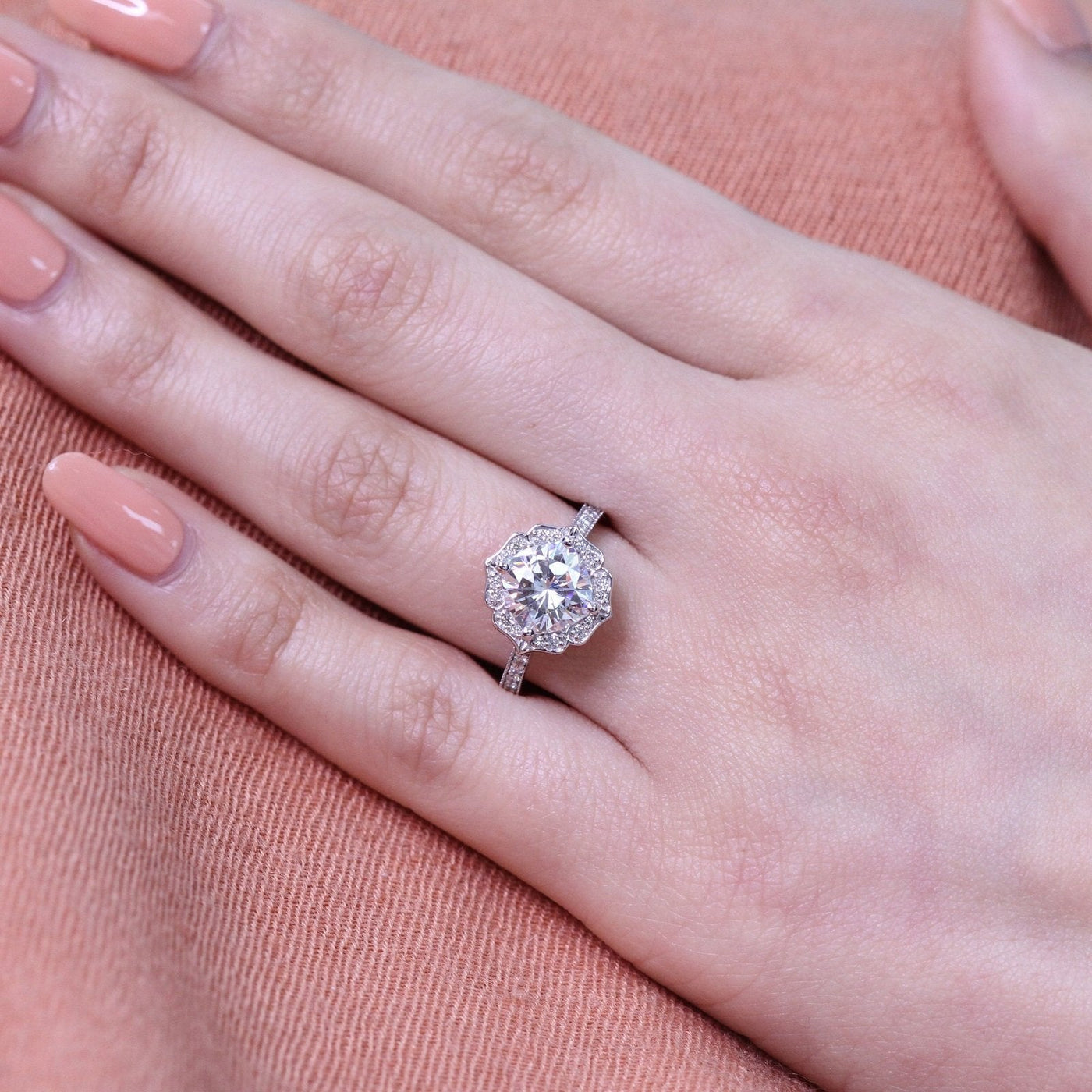 Cushion cut moissanite with bridal band set 14k in rose gold