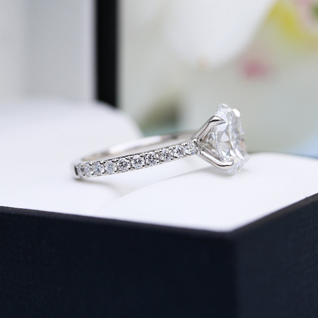 1.75CT Oval Cut Moissanite Classic Pave Diamond Engagement Ring