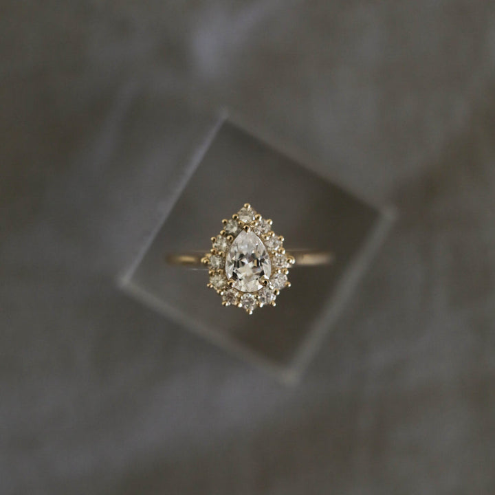 0.75CT Pear Cut Halo Moissanite Diamond Engagement Ring For Women