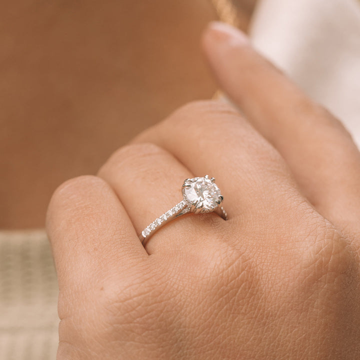 1.25 ct Round cut Hidden Halo Moissanite Engagement Ring