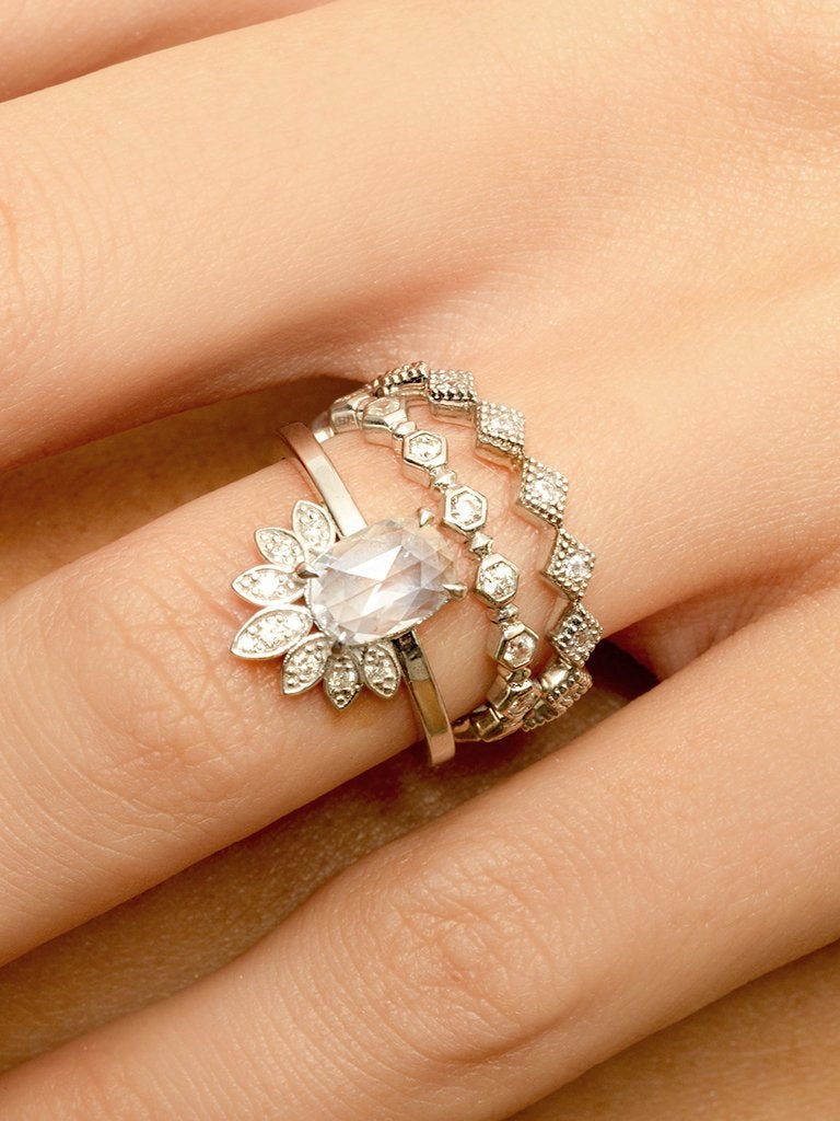 0.25CTW Round Brilliant Cut Bezel Set Unique Stacking Wedding Band