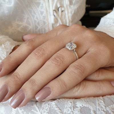 1.30CT Asscher Diamond Double Halo Moissanite Engagement Ring