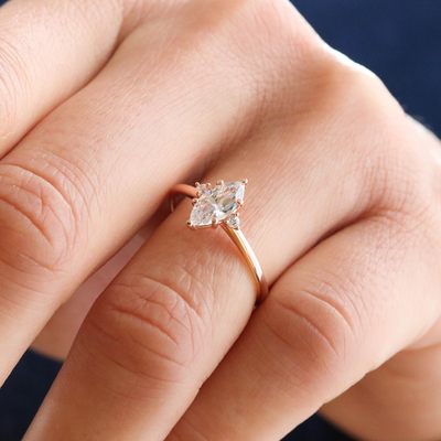 1.0CT Marquise Cut Moissanite Engagement Ring in 14K Rose Gold