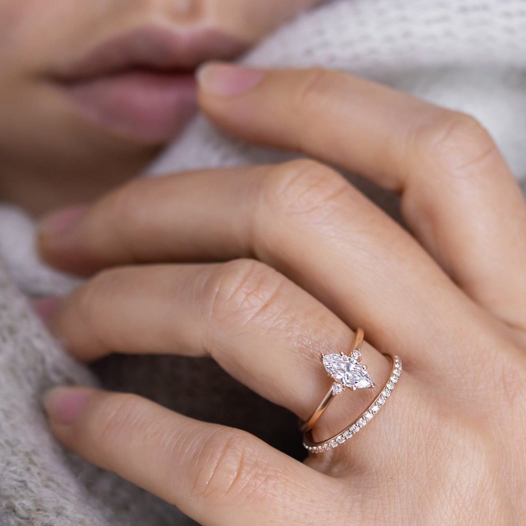 1.0CT Marquise Cut Moissanite Engagement Ring in 14K Rose Gold