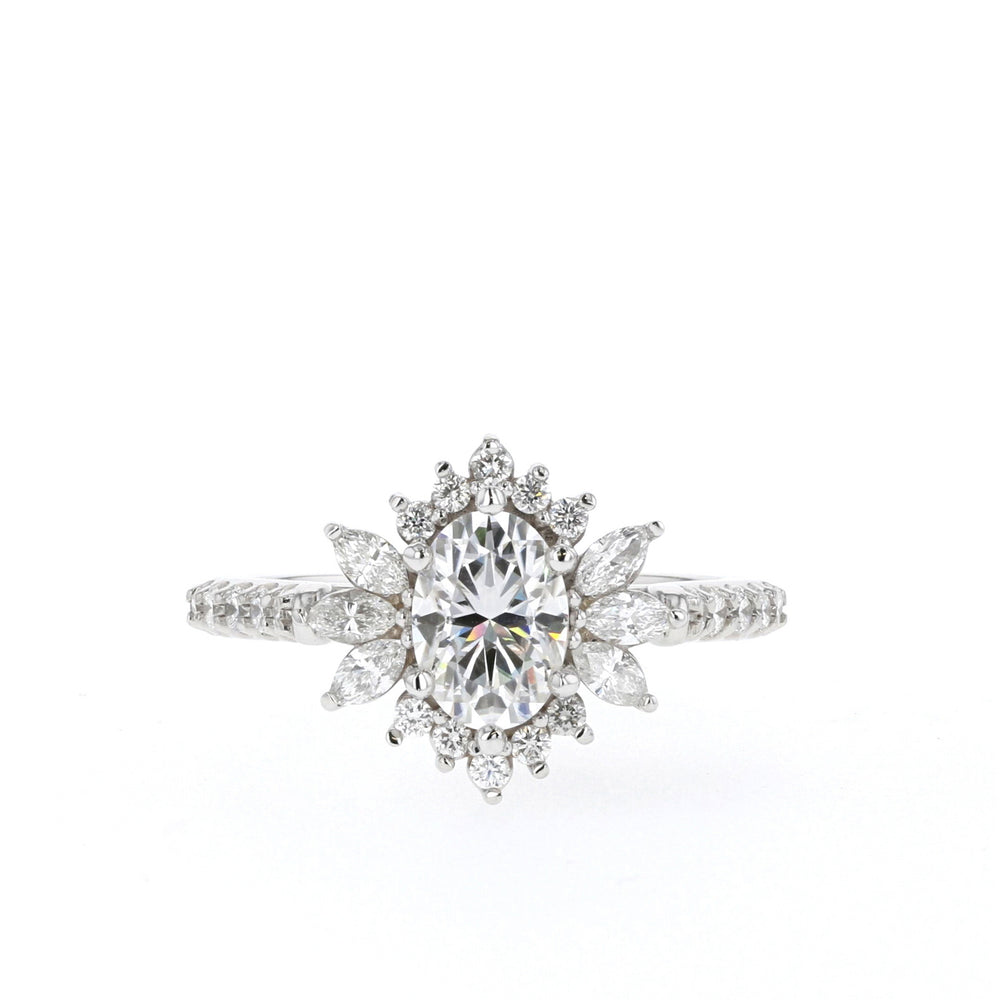1.20CT Oval Cluster Moissanite Halo Diamond Engagement Ring