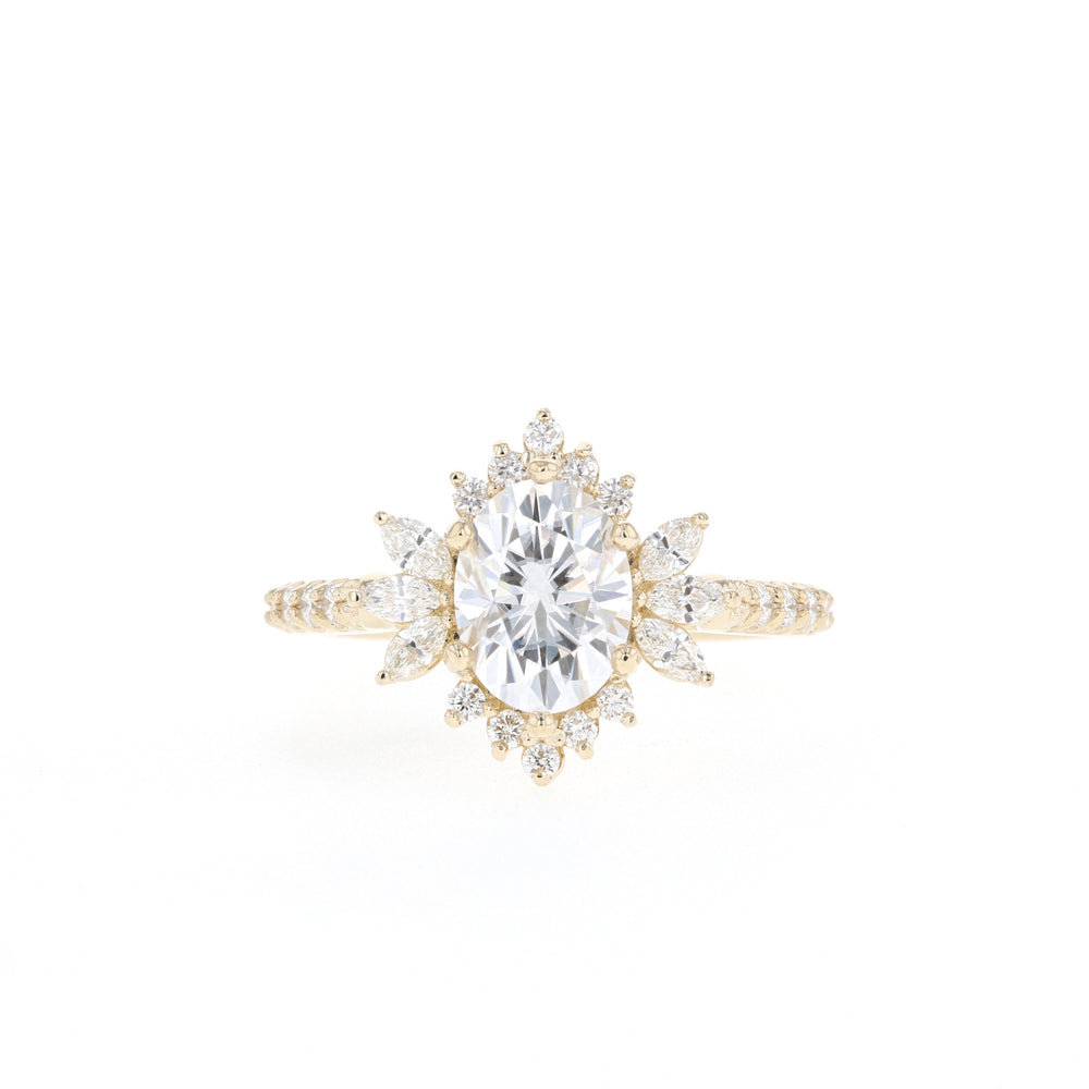 1.20CT Oval Cluster Moissanite Halo Diamond Engagement Ring