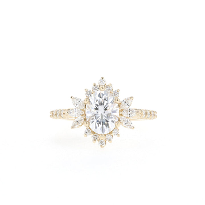 1.20CT Oval Cluster Moissanite Halo Diamond Engagement Ring
