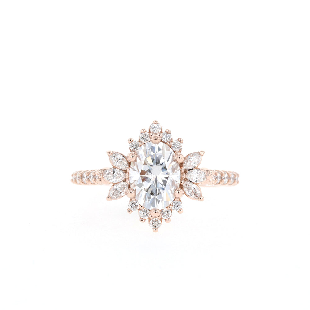 1.20CT Oval Cluster Moissanite Halo Diamond Engagement Ring