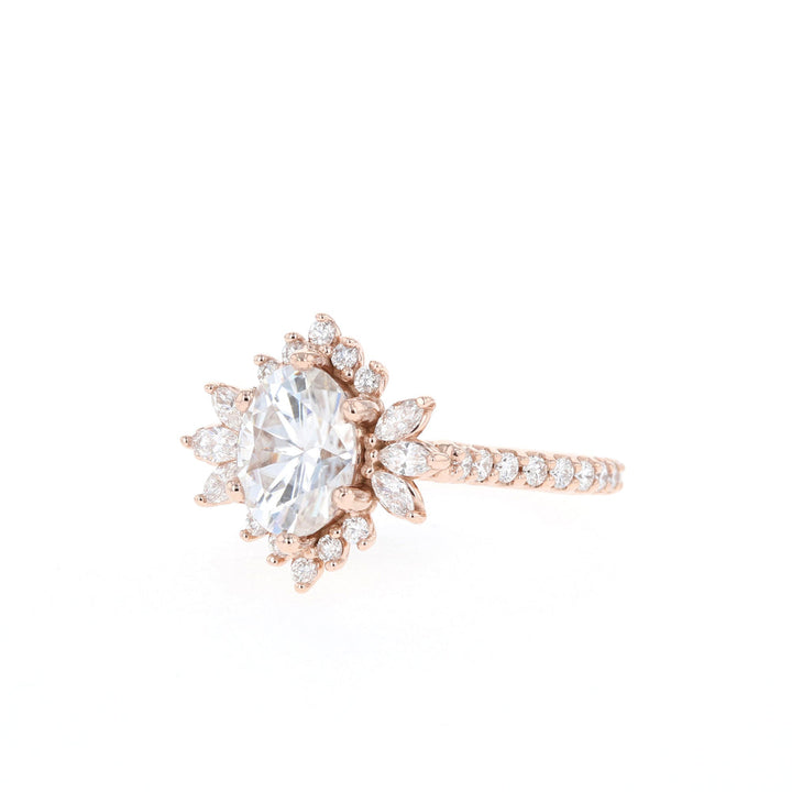 1.20CT Oval Cluster Moissanite Halo Diamond Engagement Ring