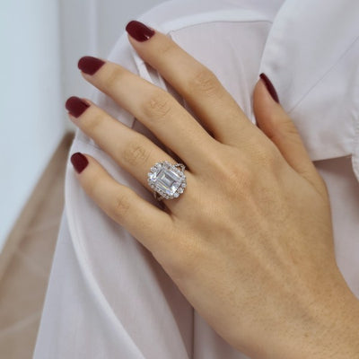 7.2CT Emerald Cut Diamond Halo Moissanite Engagement Ring