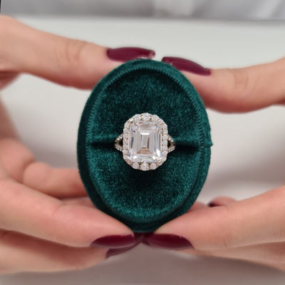 7.2CT Emerald Cut Diamond Halo Moissanite Engagement Ring