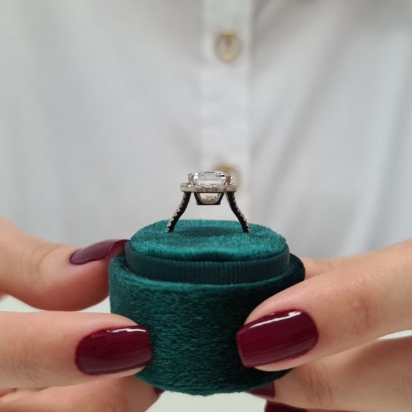 7.2CT Emerald Cut Diamond Halo Moissanite Engagement Ring