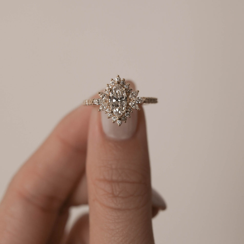 1.0CT Marquise Cut Cluster Moissanite Diamond Engagement Ring