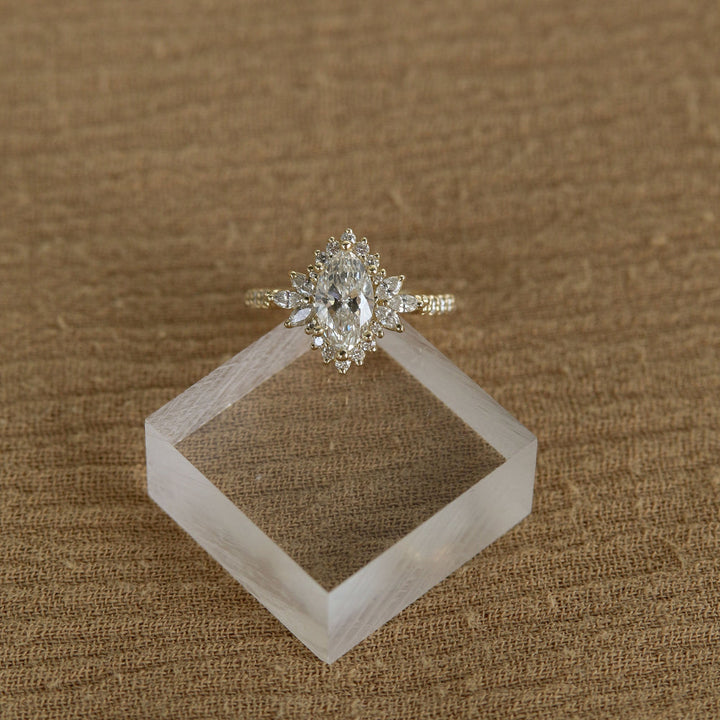1.0CT Marquise Cut Cluster Moissanite Diamond Engagement Ring